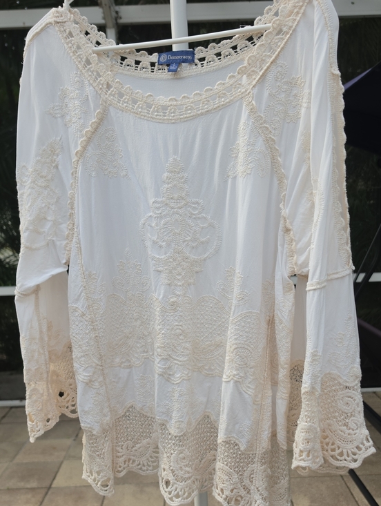 Democracy Tops - DEMOCRACY Embroidered Crochet-Trim Boho Tunic